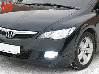 Крашеный комплект. Реснички на фары  узкие var№1 Honda Civic 4D (2006-2012) Цвет Черный B-92P + УСТАНОВОЧНЫЙ КОМПЛЕКТ