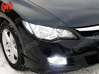 Крашеный комплект. Реснички на фары  узкие var№1 Honda Civic 4D (2006-2012) Цвет Черный B-92P + УСТАНОВОЧНЫЙ КОМПЛЕКТ