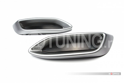 SILVER. Имитация насадок глушителя(выхлопа) крашенные для VW Polo Liftback 2020 - 2023