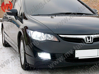 Реснички на фары  узкие var№1 Honda Civic 4D (2006-2012) + УСТАНОВОЧНЫЙ КОМПЛЕКТ