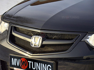 Решетка радиатора "Sport" (СЕТКА В КОМПЛЕКТЕ) var №2 (под лого) Honda Accord 8 (VIII) / Acura TSX (CU/CW) (2008-2010) + УСТАНОВОЧНЫЙ КОМПЛЕКТ